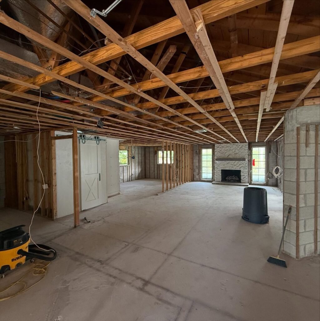 Complete gut in Naples, ceilings, interior walls, outside pavers, columns and concrete.